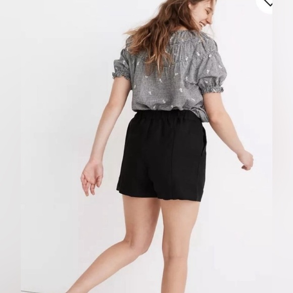 Madewell Linen-Blend Easy Pull-On Shorts Black Medium - Picture 2 of 6